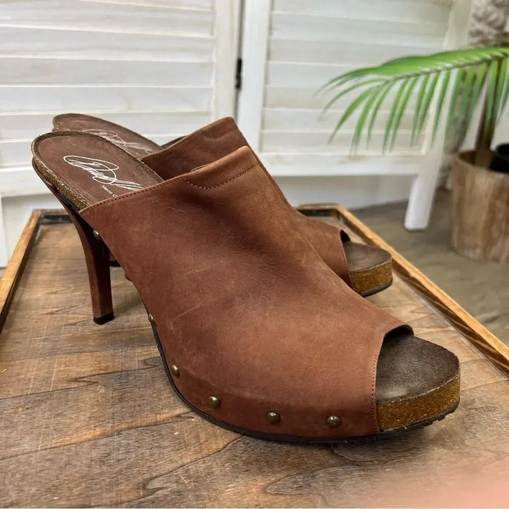 Donald J. Pliner Ginet Suede Peep Toe Cork Sole Heels 10